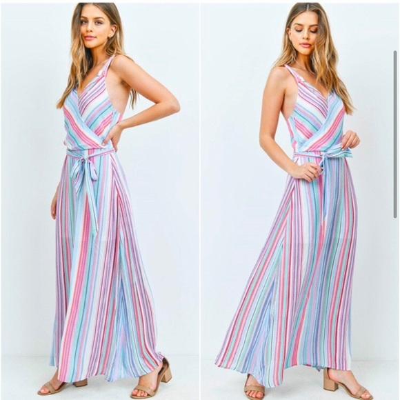 Pastel striped spring summer maxi dress - Picture 3 of 8